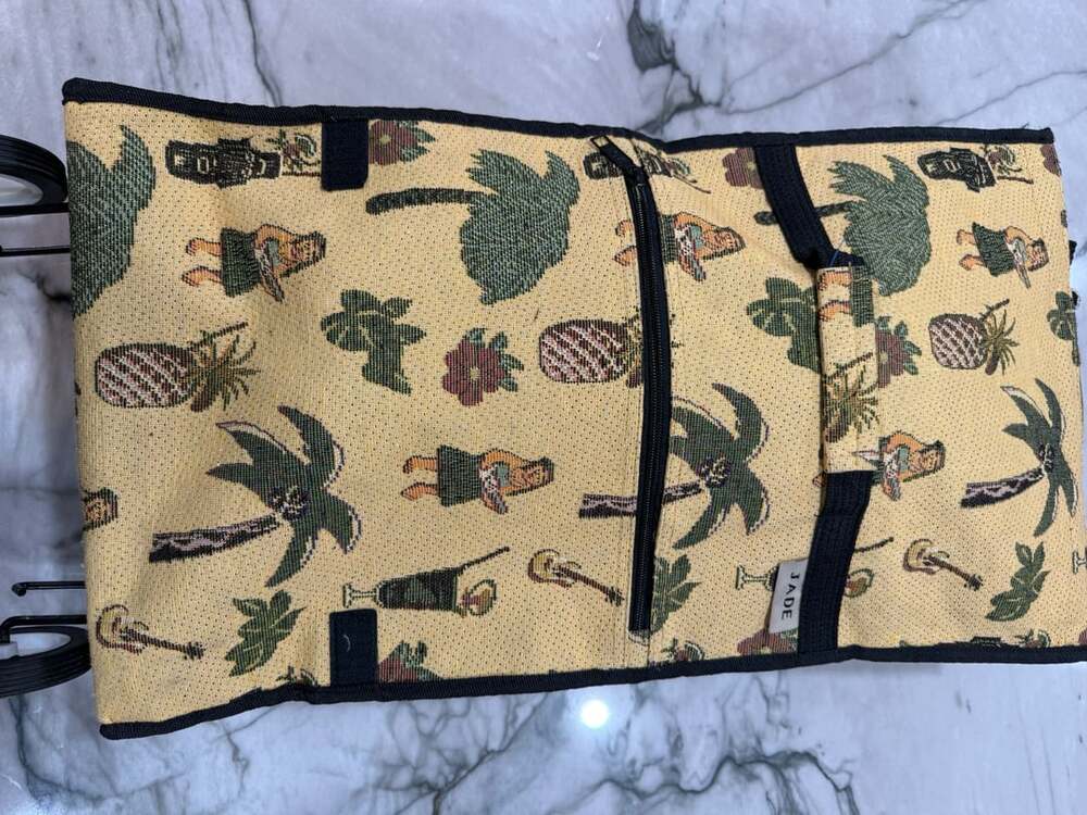 Vintage Jade Hawaiian Tiki Hula Tapestry Folding Rolling Tote Shopping Cart Bag
